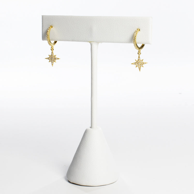 Dangling CZ North Star Huggies - Gold or Silver-Earrings-Balara Jewelry