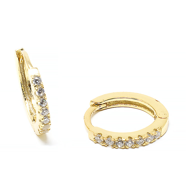 Tiny Pave Huggie Earrings - Gold or Silver-Earrings-Balara Jewelry
