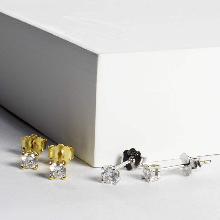 CZ Studs 3mm - Gold or Silver-Earrings-Balara Jewelry