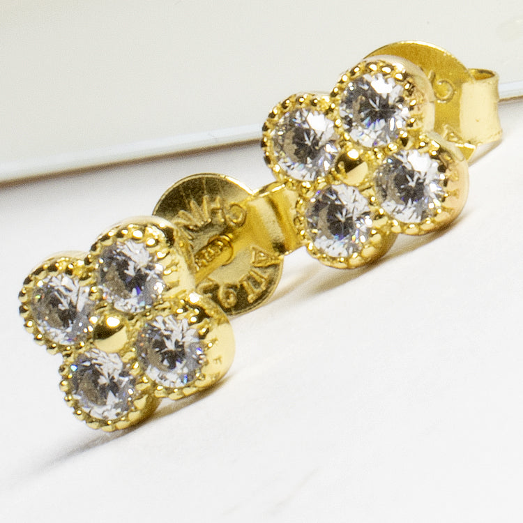 Bezel CZ Flower Studs - Gold or Silver-Earrings-Balara Jewelry