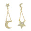 CZ Moon and Star Chain Drop Earring - Gold or Silver-Earrings-Balara Jewelry
