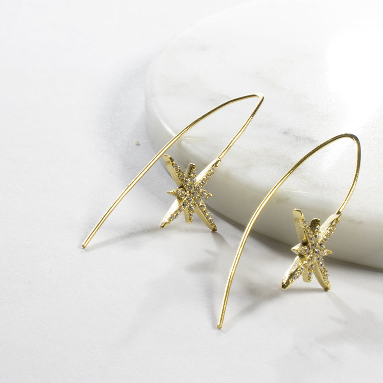 CZ Starburst through Earring-Earrings-Balara Jewelry
