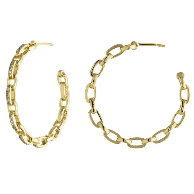 CZ Link Hoop - Gold or Silver-Earrings-Balara Jewelry