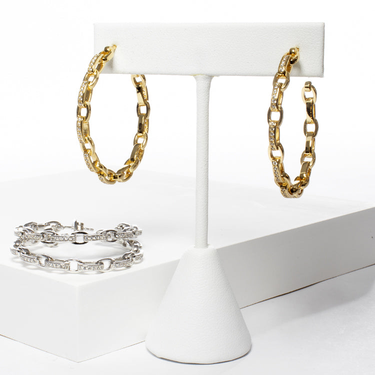 CZ Link Hoop - Gold or Silver-Earrings-Balara Jewelry