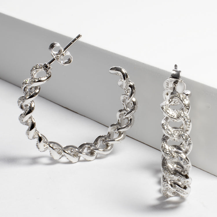 CZ Link Hoop 25mm - Gold or Silver-Earrings-Balara Jewelry