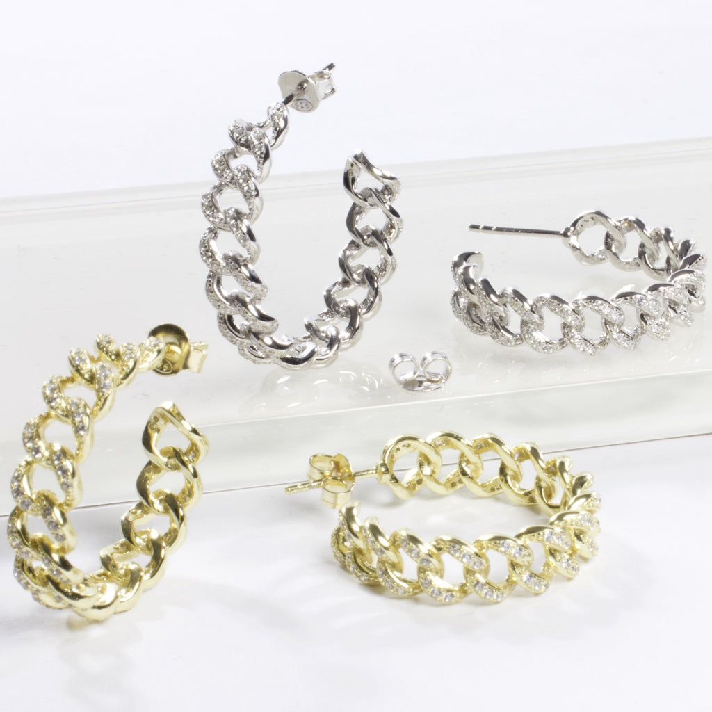 CZ Link Hoop 25mm - Gold or Silver-Earrings-Balara Jewelry