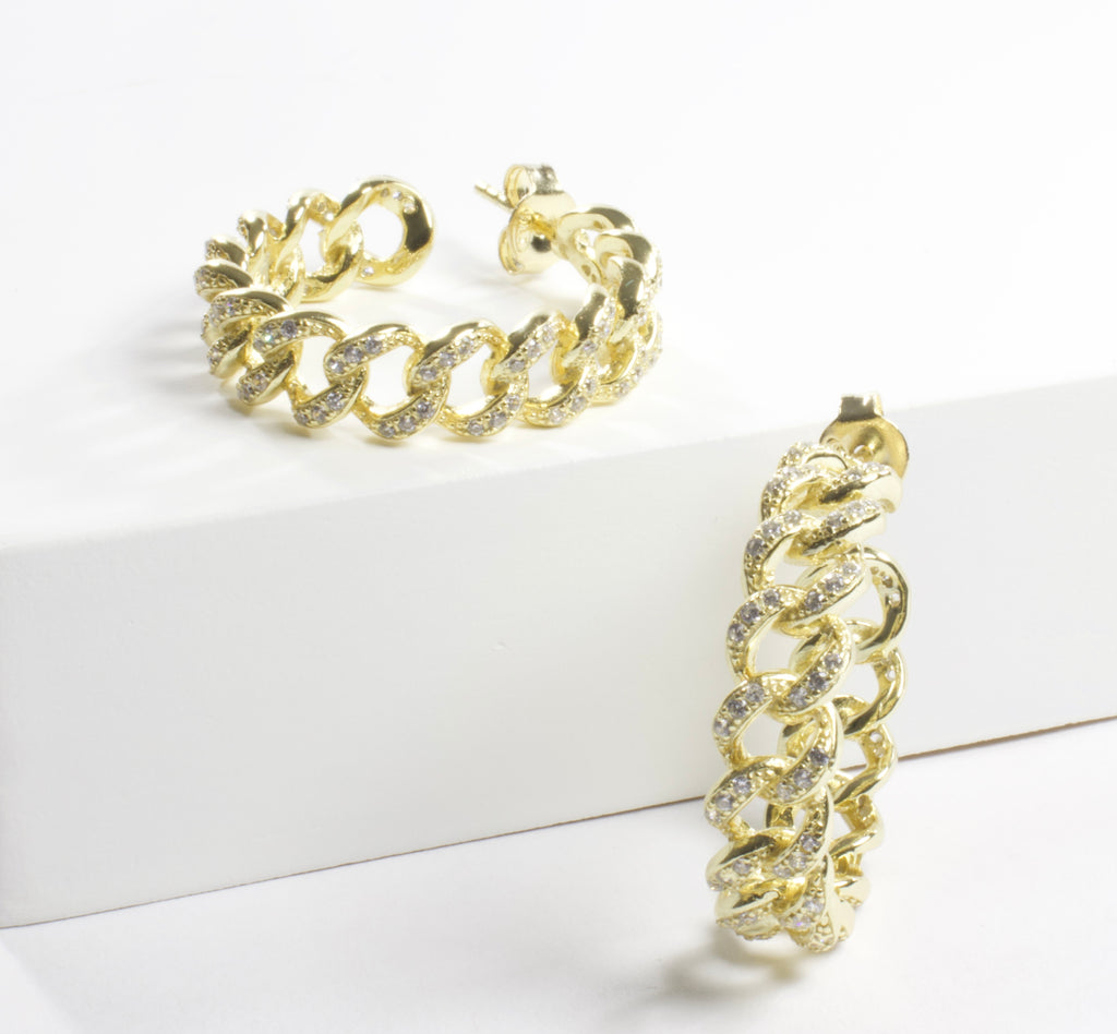 CZ Link Hoop 25mm - Gold or Silver-Earrings-Balara Jewelry