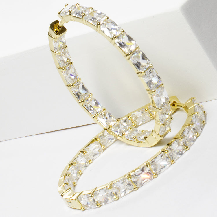 Fancy Inside and Outside CZ Huggie - Gold or Silver-Earrings-Balara Jewelry