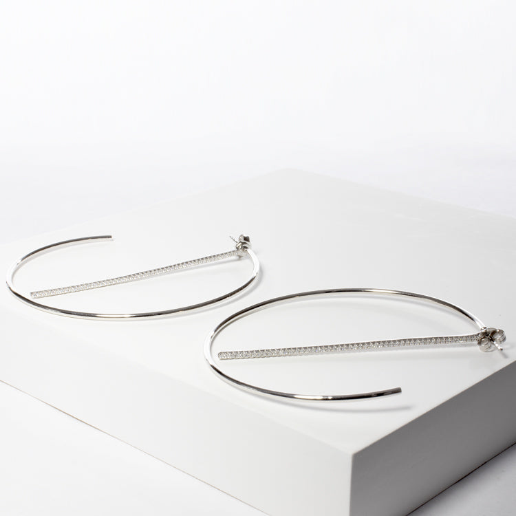 CZ Bar Hoop-Earrings-Balara Jewelry