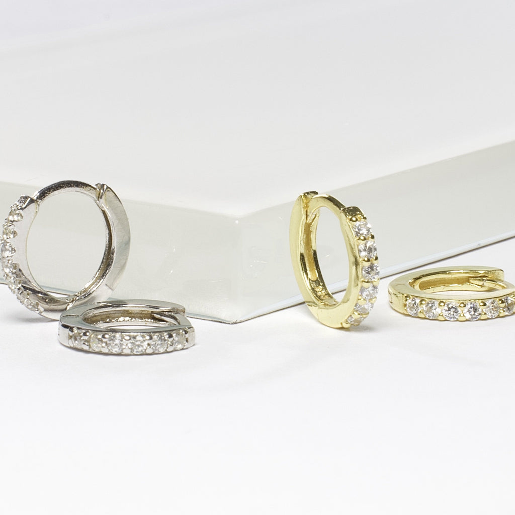 Tiny Pave Huggie Earrings - Gold or Silver-Earrings-Balara Jewelry