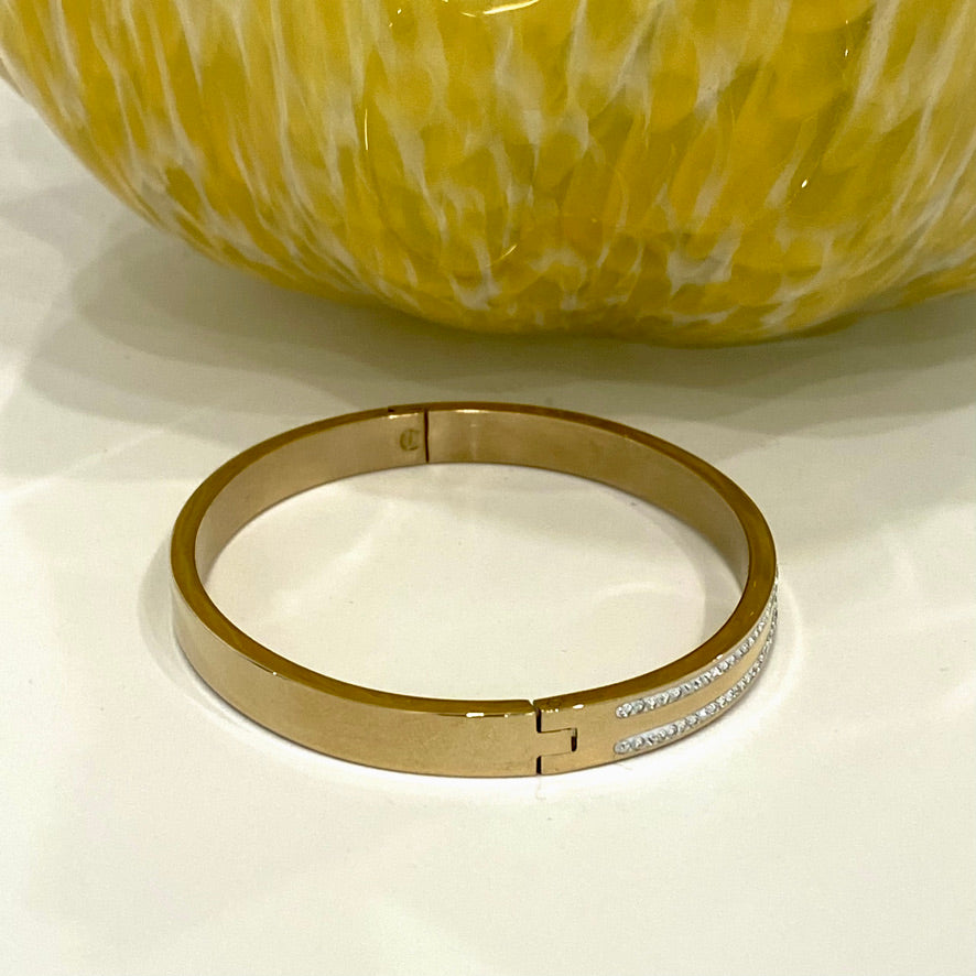 Double Row CZ Band Bangle Bracelet- Gold and Silver