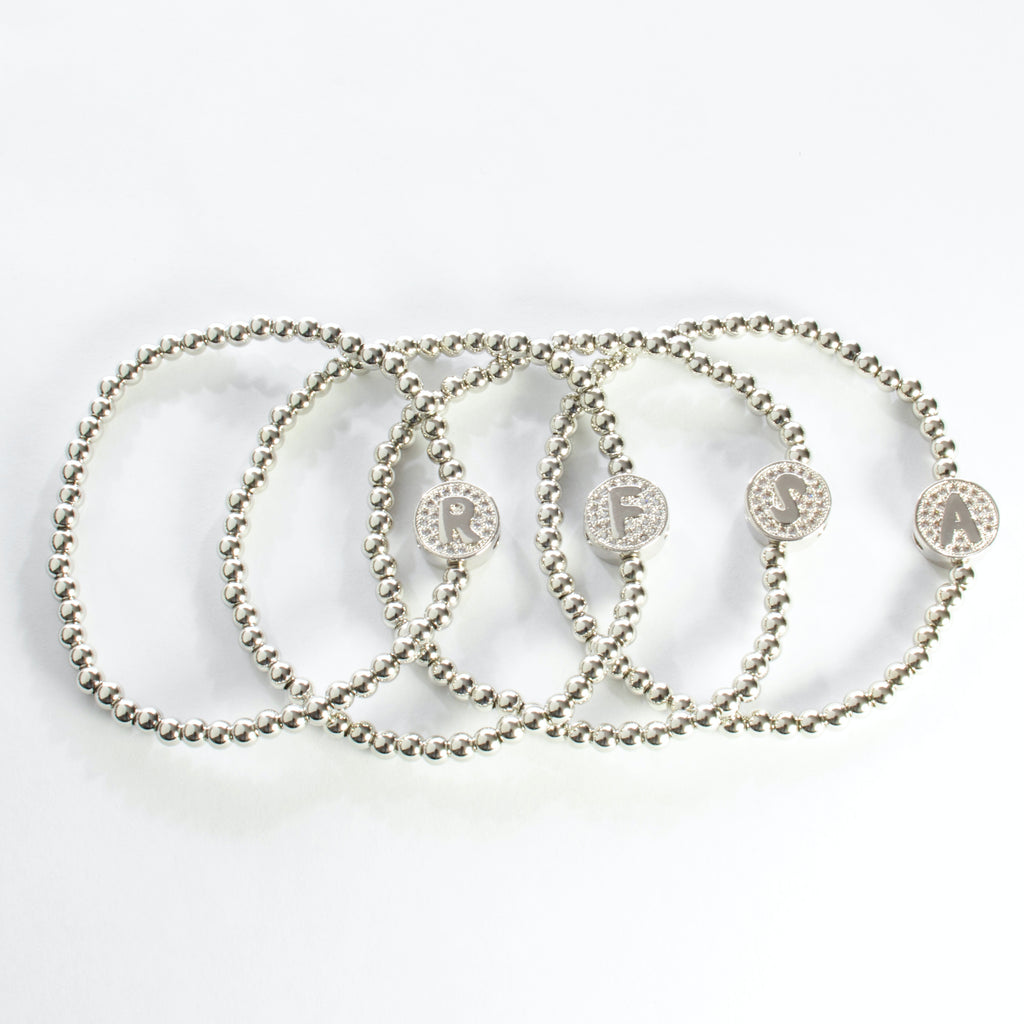Stretch Beaded Initial Bracelet - Gold or Silver
