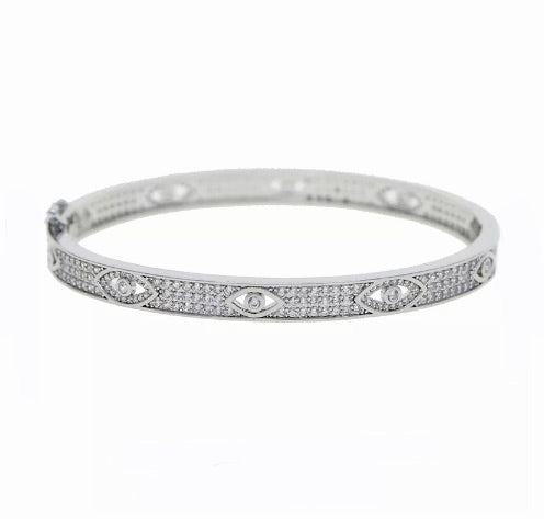 Fancy Pave CZ Evil Eye Bangle Bracelet - Gold and Silver