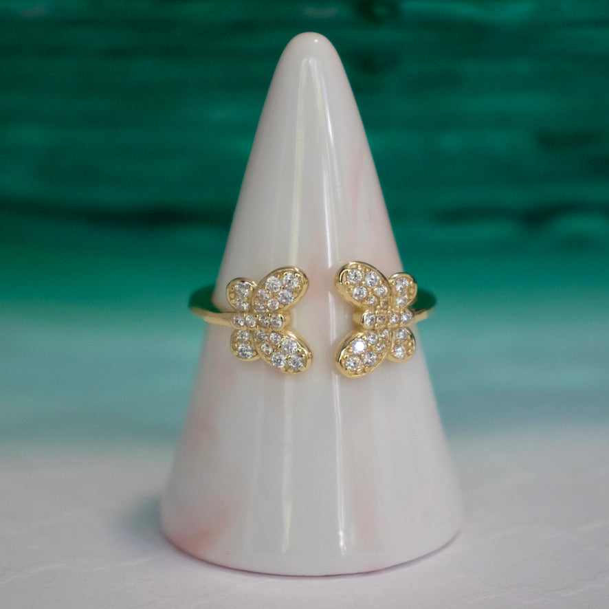 CZ Adjustable Double Butterfly Ring - Gold or Silver