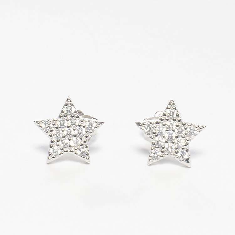 Tiny Star Shaped Pave Stud Earrings - Gold or Silver - Girls & Teens-Earrings-Balara Jewelry