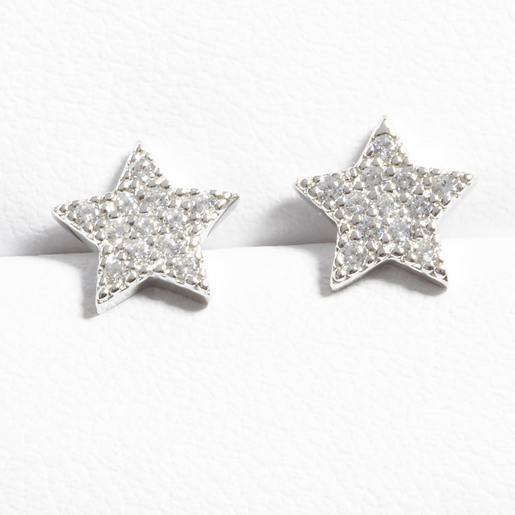 Tiny Star Shaped Pave Stud Earrings - Gold or Silver - Girls & Teens-Earrings-Balara Jewelry