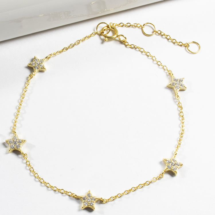 Multi Stars CZ Bracelet - Gold or Silver - Girl & Teens-Bracelets-Balara Jewelry