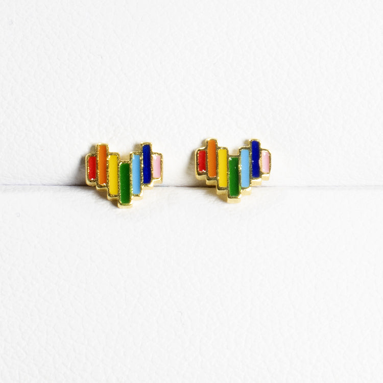 Tiny Multicolor Enamel Heart Stud Earrings - Girls & Teens-Earrings-Balara Jewelry