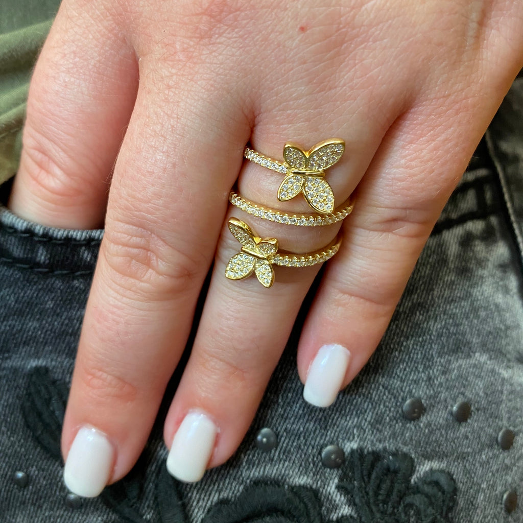 Double CZ Butterfly Ring - Gold
