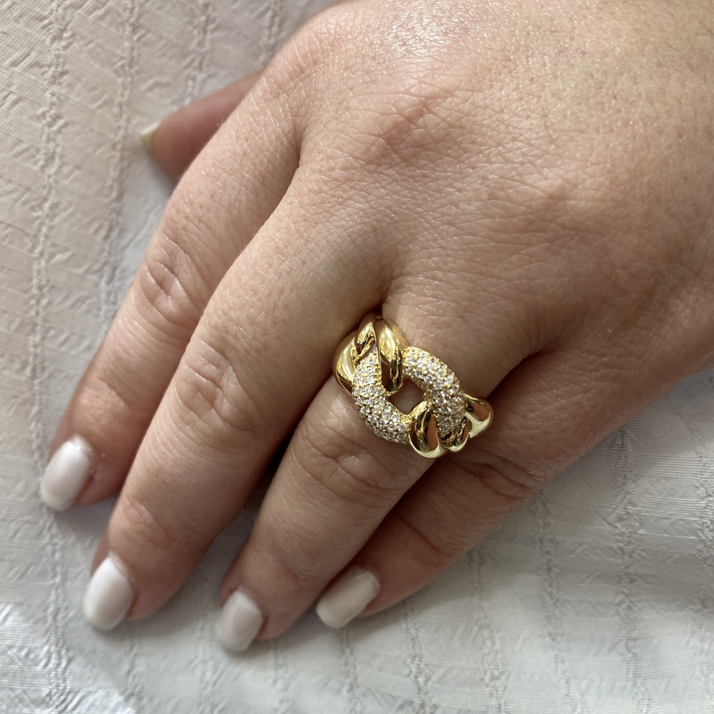 CZ Triple Link Chain Ring - Gold