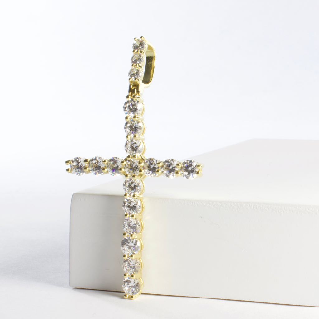 CZ Cross Charm Pendant - Gold or Silver (Large)