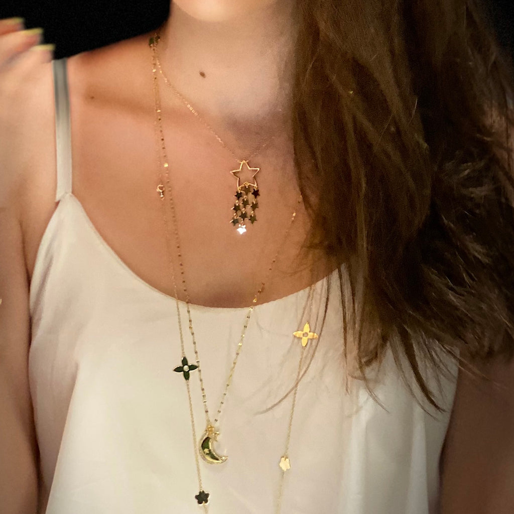 CZ Moon & Star Necklace - Gold or Silver