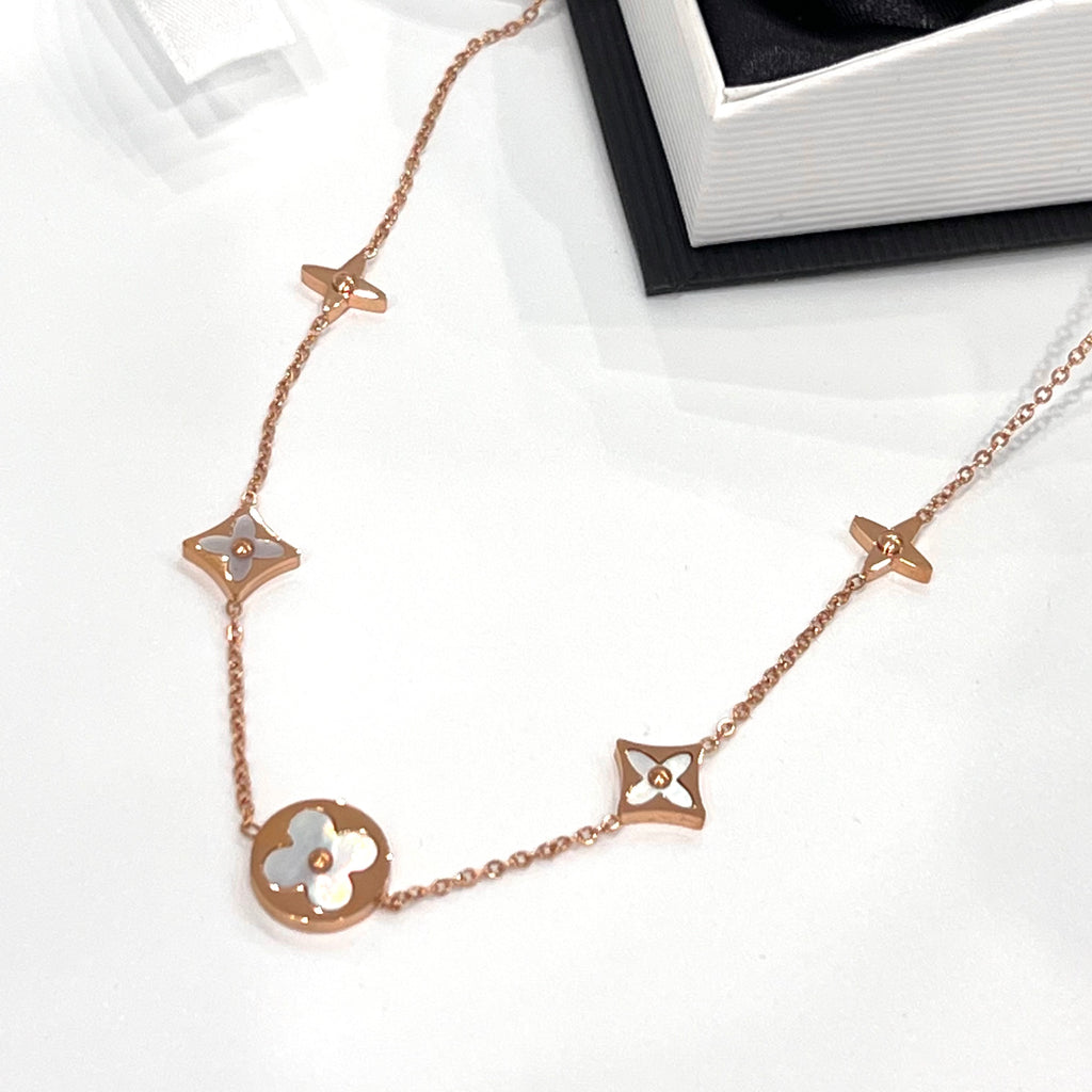 Four Leaf Clover Flower Necklace - Gold and Rose Gold