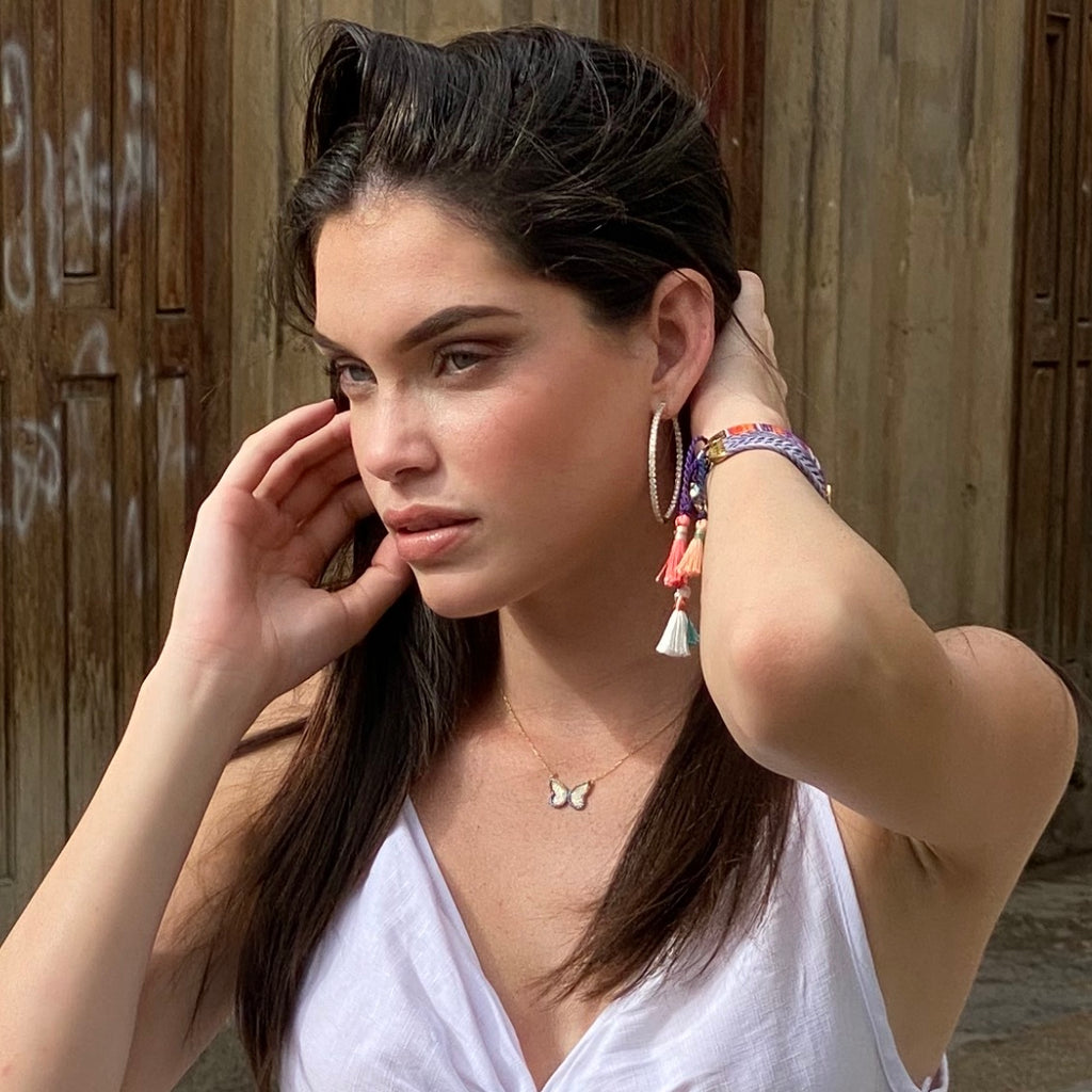 CZ Butterfly Trimmed in Multicolor Necklace - Gold