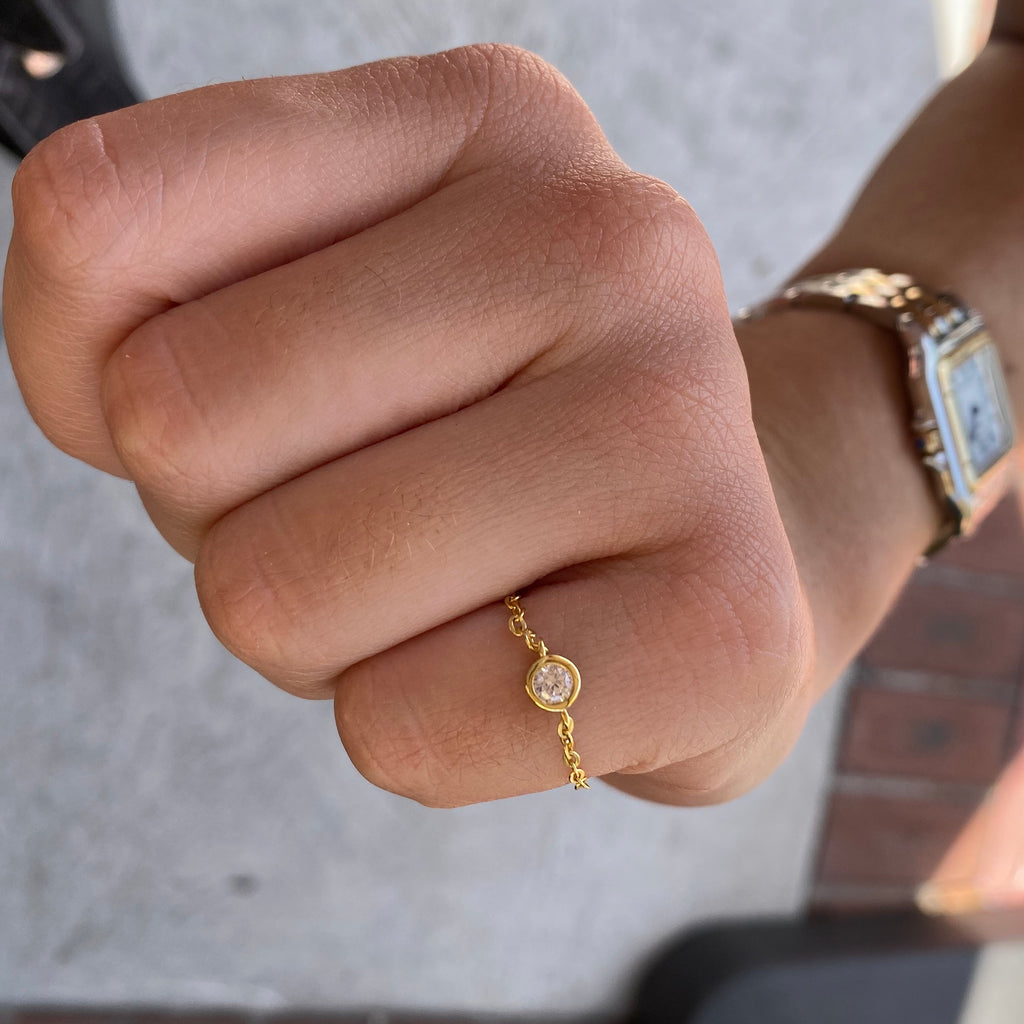 CZ Bezel Chain Ring - Gold