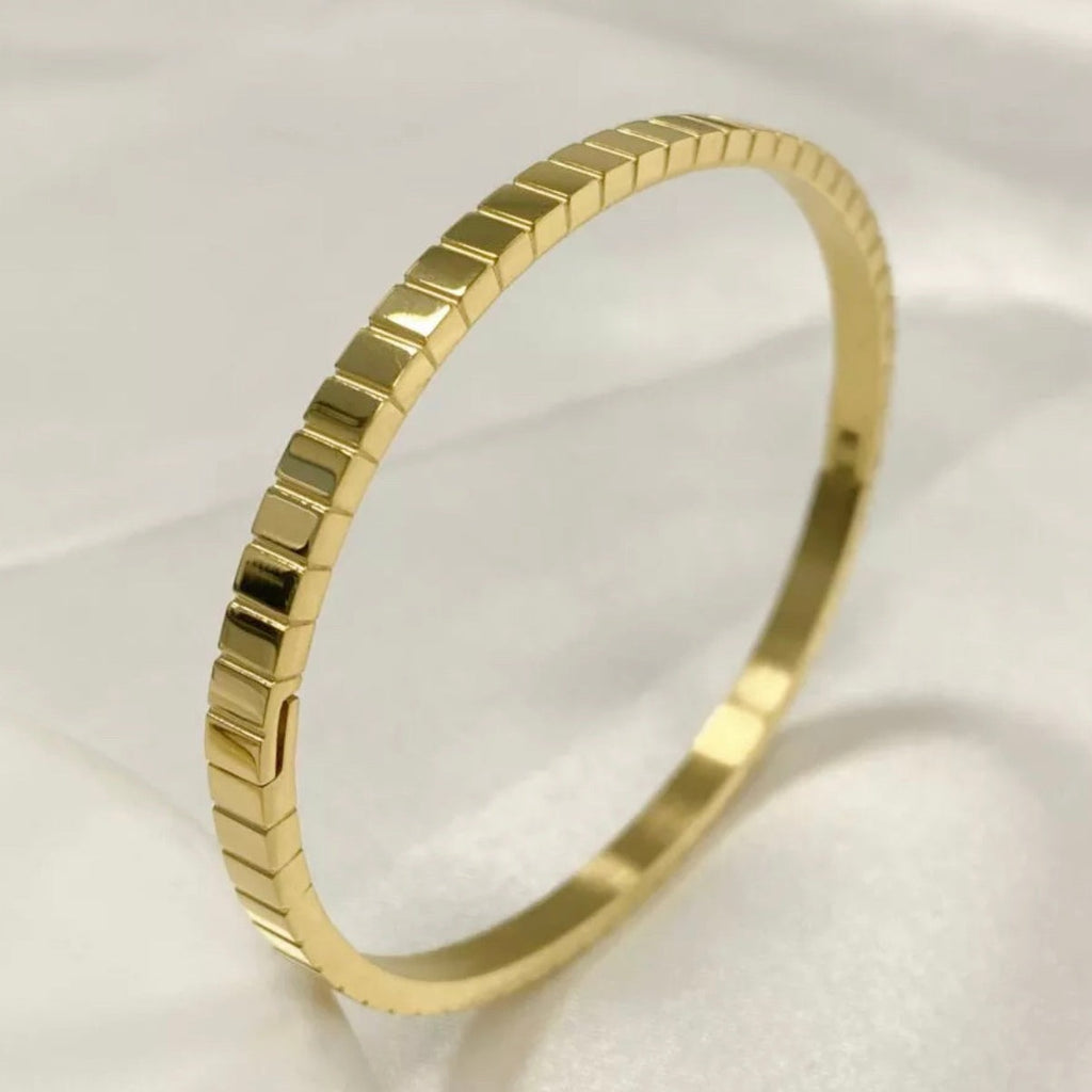 Textured Stainless Steel Bangle Bracelet - Gold