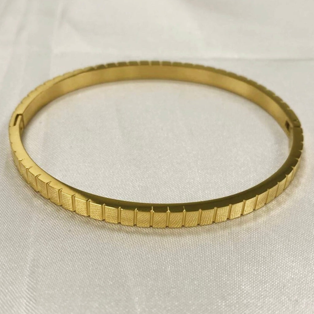Textured Stainless Steel Bangle Bracelet - Gold