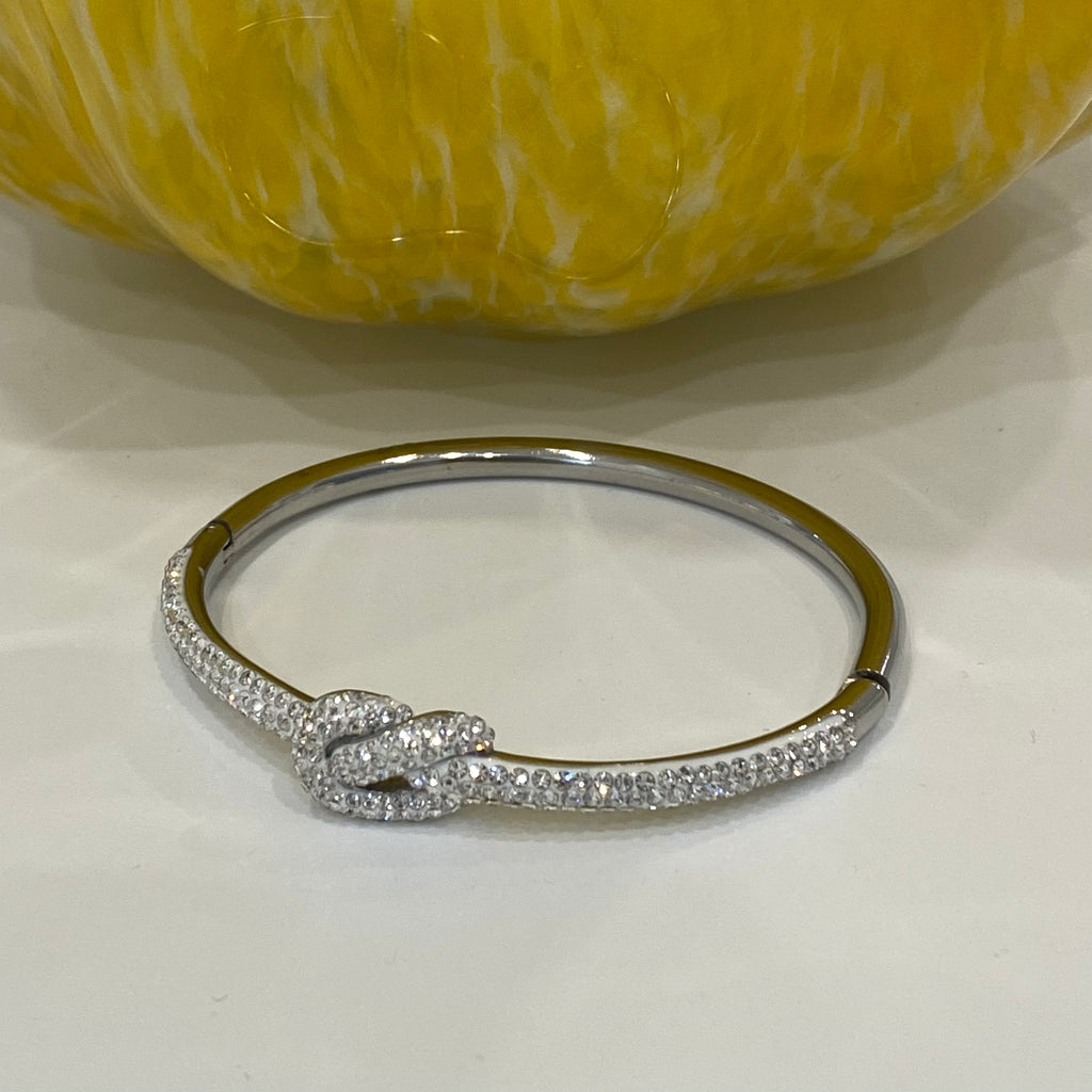 Fancy Pave CZ Knot Bangle Bracelet - Gold Or Silver