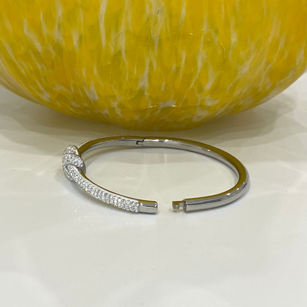 Fancy Pave CZ Knot Bangle Bracelet - Gold Or Silver