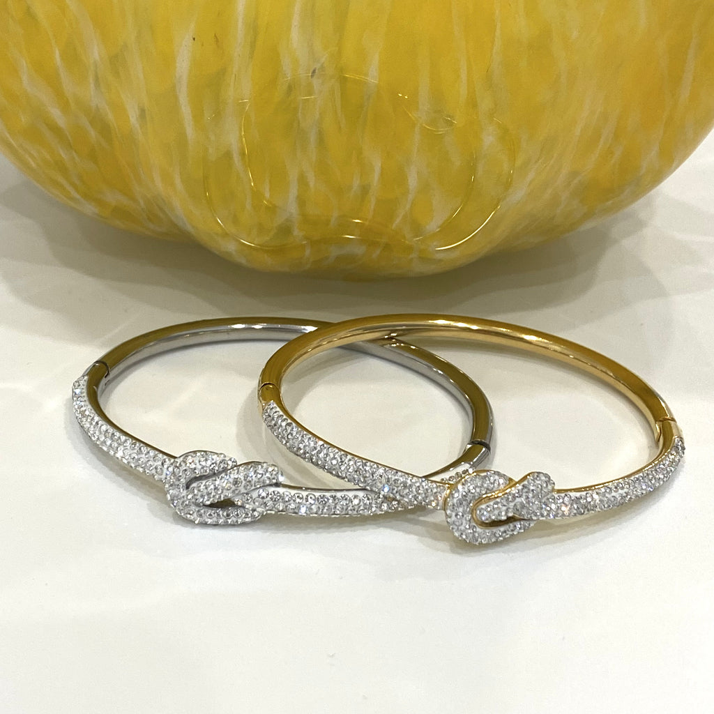 Fancy Pave CZ Knot Bangle Bracelet - Gold Or Silver