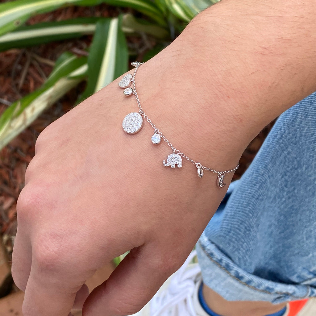 Multi Charm CZ Bracelet - Gold or Silver