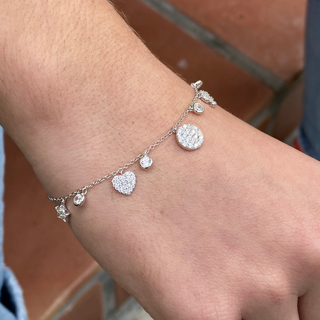 Multi Charm CZ Bracelet - Gold or Silver