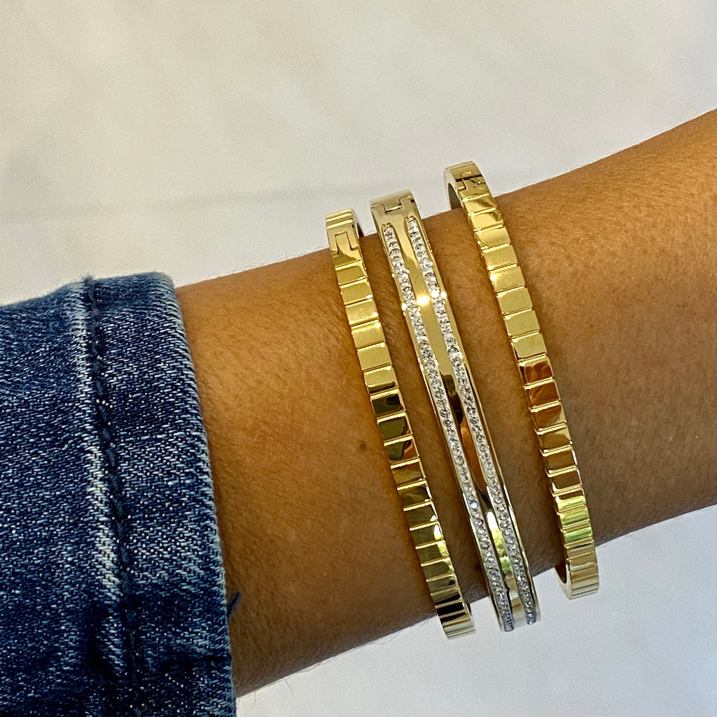 Double Row CZ Band Bangle Bracelet- Gold and Silver