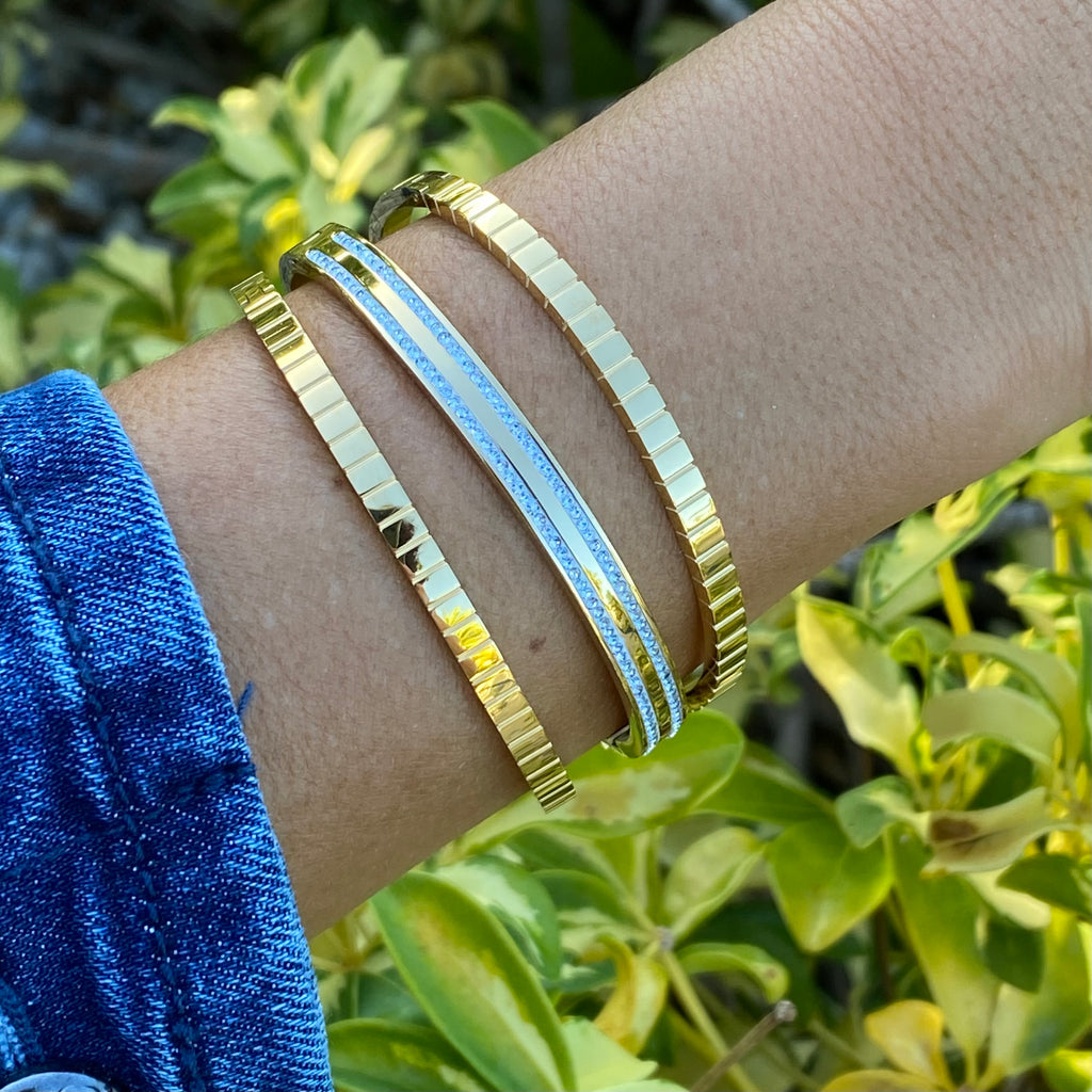 Double Row CZ Band Bangle Bracelet- Gold and Silver