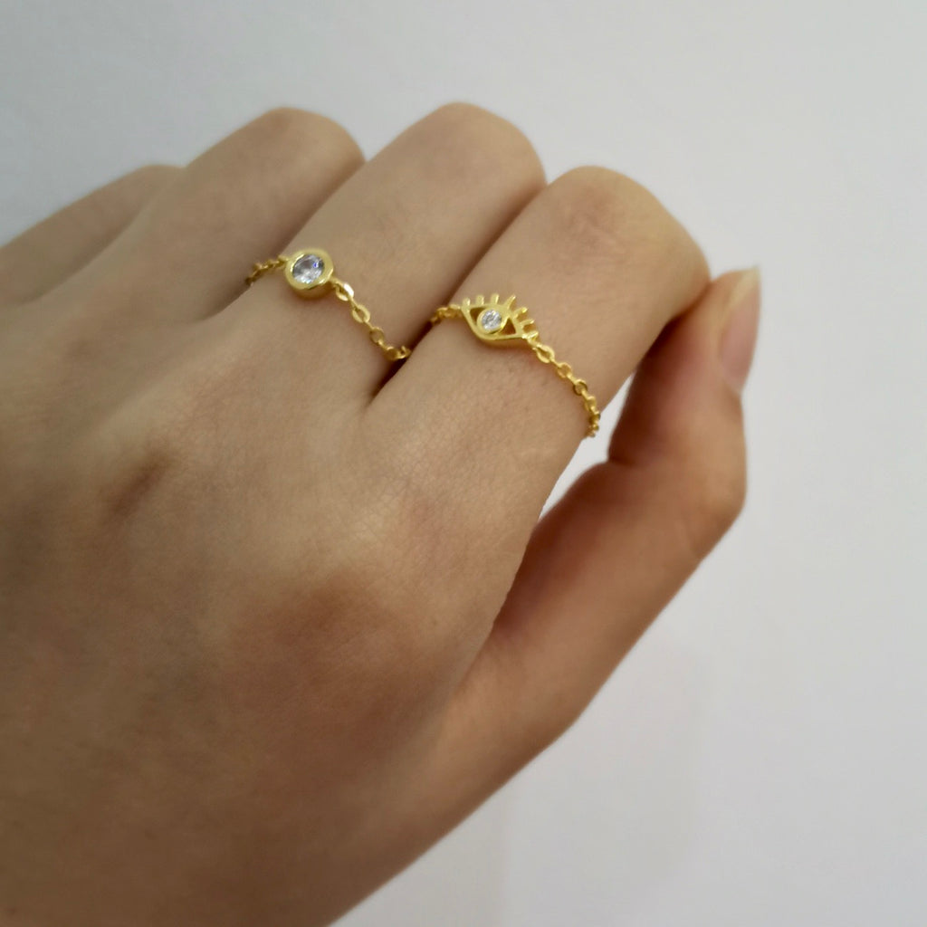 CZ Bezel Chain Ring - Gold