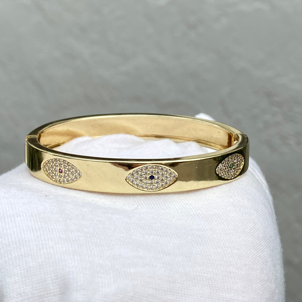 CZ Evil Eye Bangle Bracelet - Gold