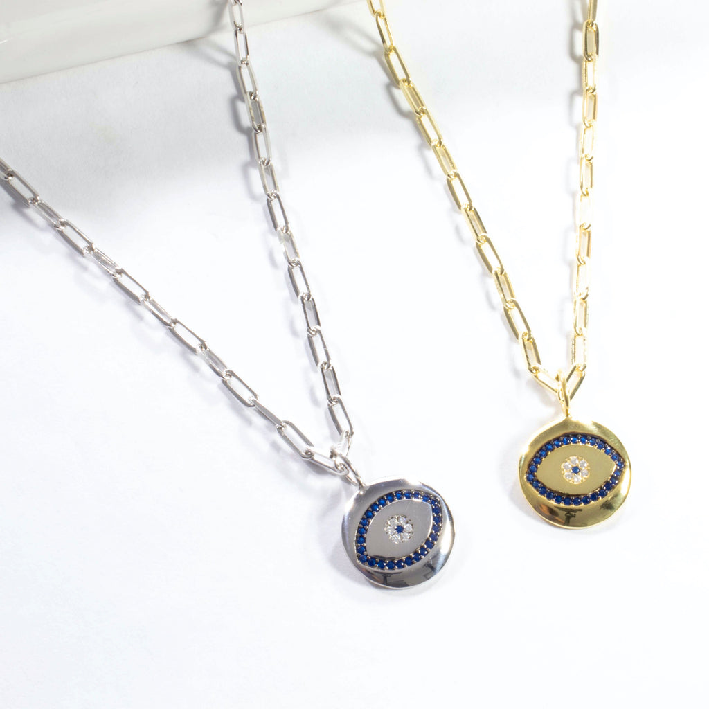 Blue Evil Eye Stone Necklace - Gold or Silver