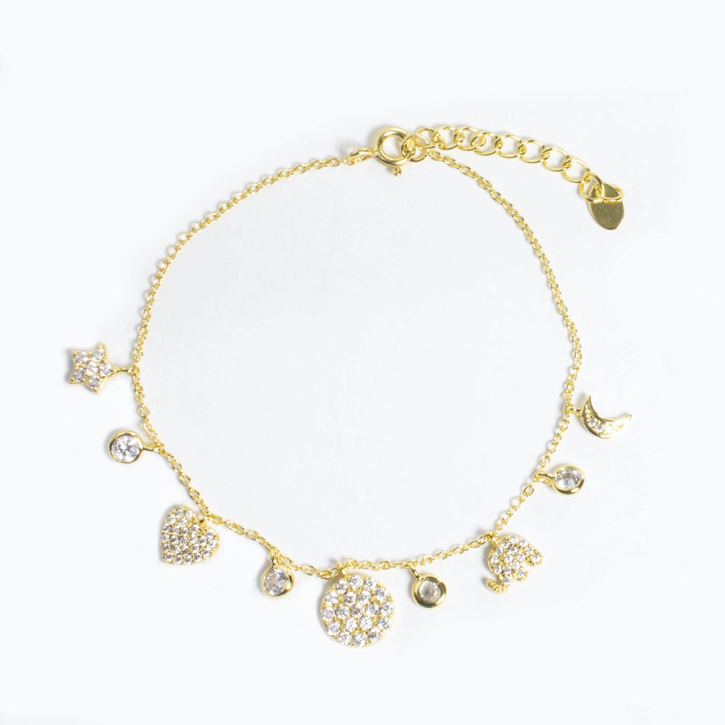 Multi Charm CZ Bracelet - Gold or Silver
