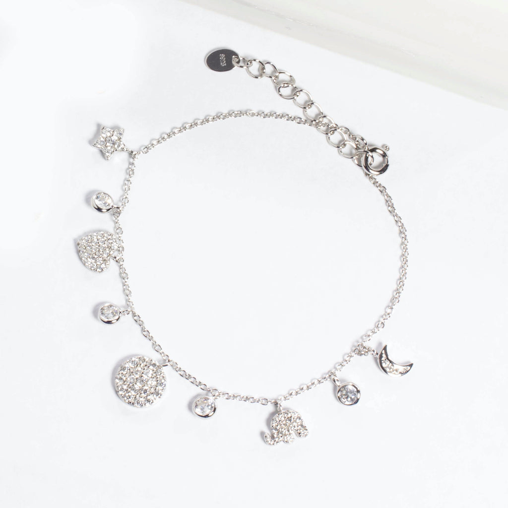 Multi Charm CZ Bracelet - Gold or Silver