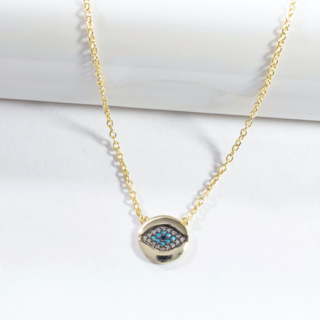 Small CZ Evil Eye Pendant Necklace - Gold