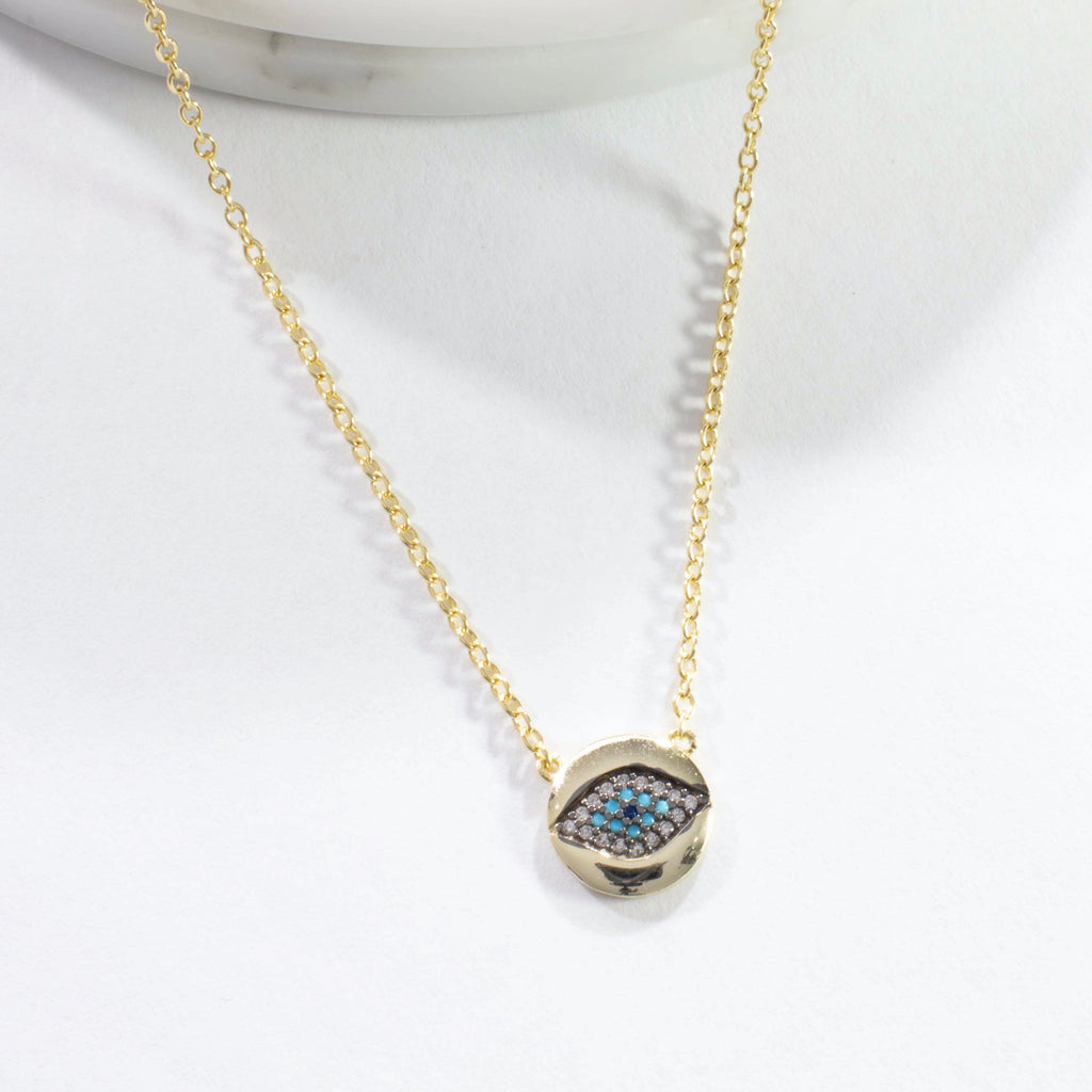 Small CZ Evil Eye Pendant Necklace - Gold