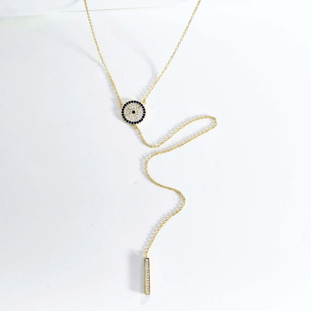 Evil Eye CZ Lariat Necklace - Gold