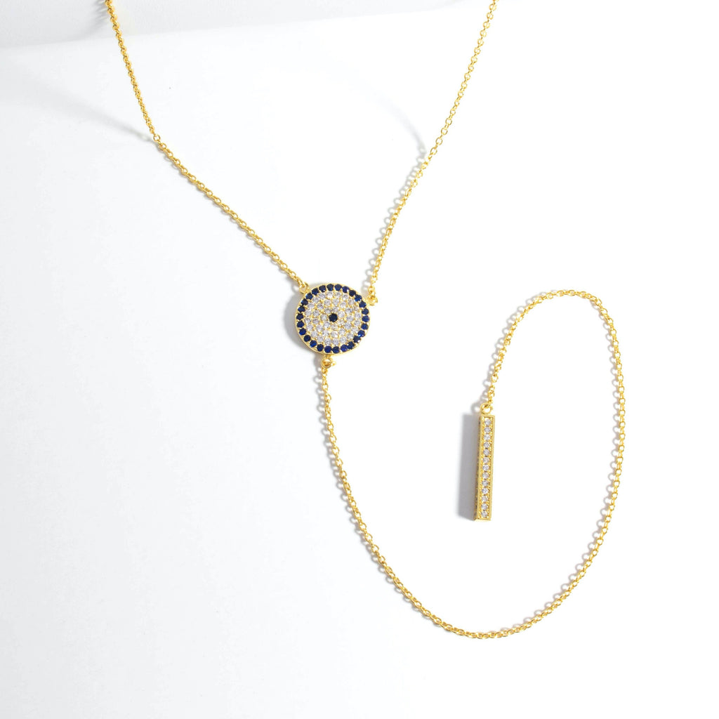 Evil Eye CZ Lariat Necklace - Gold