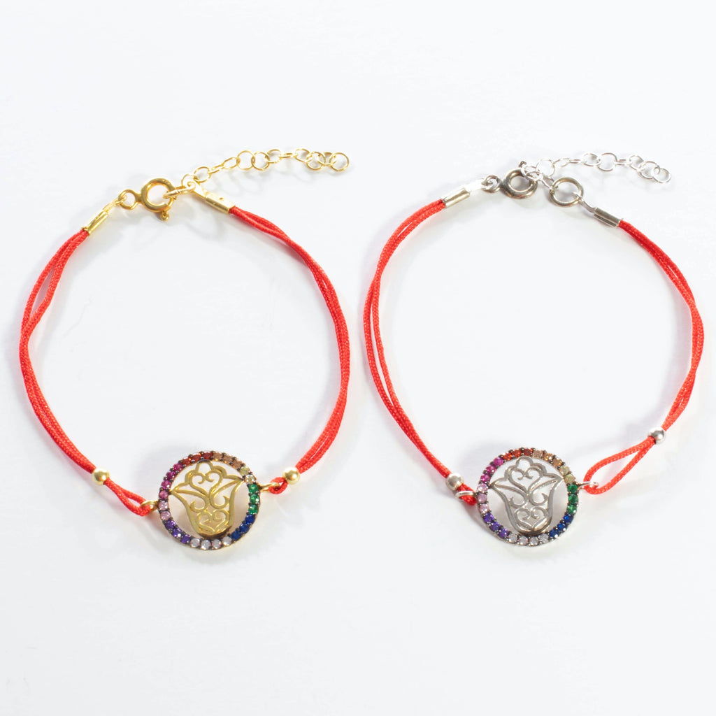 Red String Multicolor Hamsa Bracelet - Gold or Silver