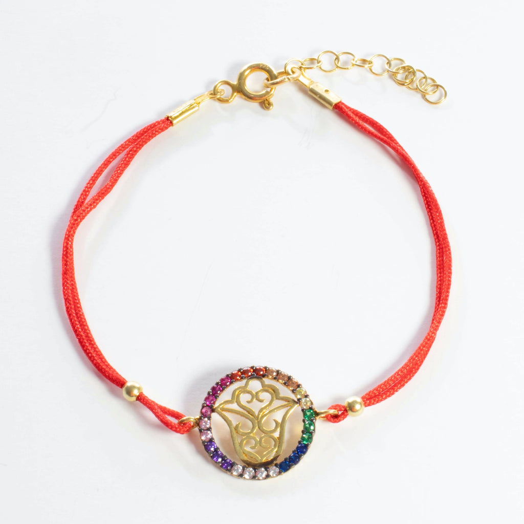 Red String Multicolor Hamsa Bracelet - Gold or Silver