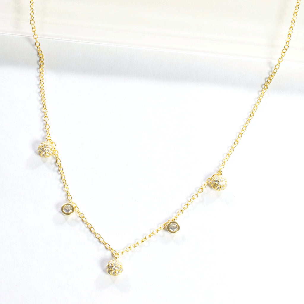 CZ Bezel/Balls Dangling Choker - Gold